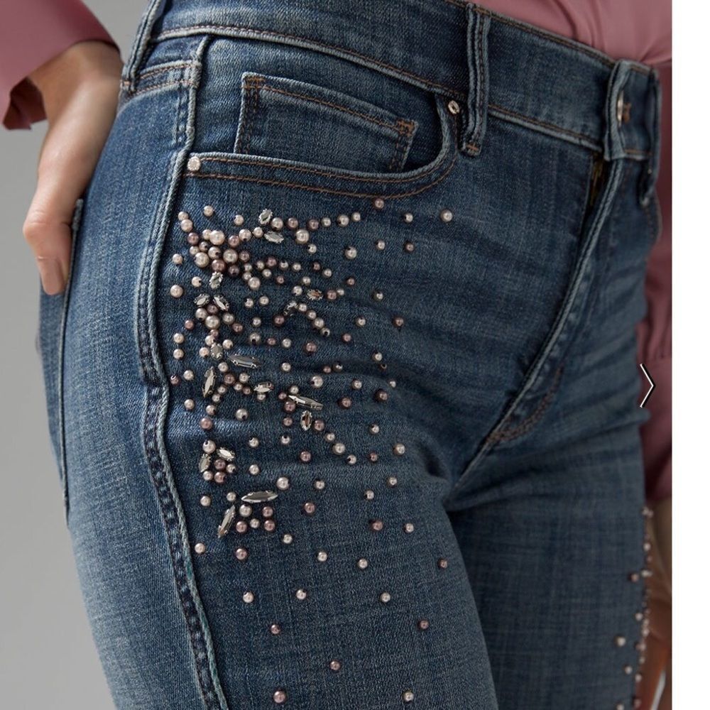 White House Black Market High-Rise Soft Beaded Skinny Flare Jeans 00L NWT‎ PKG